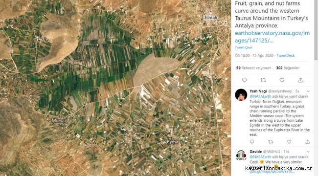 NASA, Antalya dağlarındaki tarım arazilerinin fotoğrafını paylaştı
