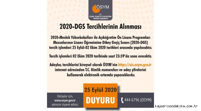 2020 Dikey Geçiş Sınavı tercihleri başladı! 2020-DGS tercih kılavuzu yayınlandı