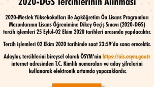 2020 Dikey Geçiş Sınavı tercihleri başladı! 2020-DGS tercih kılavuzu yayınlandı