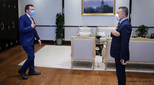 Cumhurbaşkanı Yardımcısı Fuat Oktay, TOBB Başkanı Rifat Hisarcıklıoğlu ve TEPAV Direktörü Güven Sak'ı kabul etti