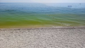 Konyaaltı Sahili'nin bir noktasında deniz suyunun rengi değişti