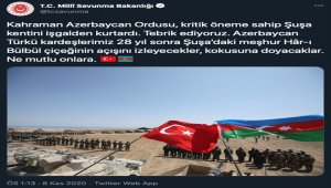 Milli Savunma Bakanlığından Şuşa'nın kurtarılmasına ilişkin kutlama paylaşımı: