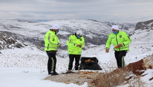 Malatya'da polisler, yaban hayvanları için doğaya yem ve ekmek bıraktı