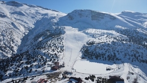 Ergan Dağı'na gelen turistler kayak yapmanın keyfini yaşıyor