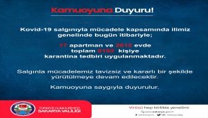 Sakarya'da Kovid-19 tedbirleri kapsamında 8 bin 192 kişiye karantina uygulanıyor