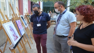 Aydın'da sağlık çalışanlarına moral için yapılan resimler hastanede sergilendi