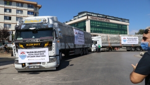 Yalova'dan Manavgatlı çiftçilere 100 küçükbaş hayvan ve 5 tır yem bitkisi gönderildi