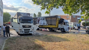 Bursa'da park halindeki tırların alev aldığı anları güvenlik kamerası kaydetti