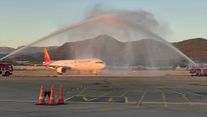 Gazipaşa-Alanya Havalimanı, Kish Air'in ilk seferini su tankı ile karşıladı
