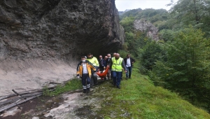 Ordu'da hastalanan kişi sedyede 2 kilometre taşınarak ambulansa alındı