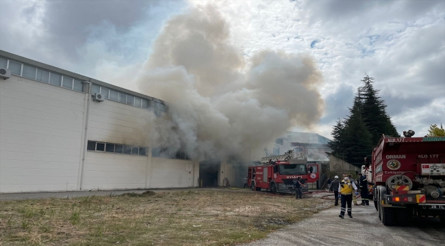 Eskişehir'de ambalaj fabrikasında çıkan yangına müdahale ediliyor