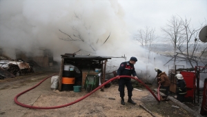 Bolu'da çıkan yangında ahır kullanılamaz hale geldi