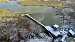 Efteni Gölü Kuş Cenneti'nde kar manzarası havadan görüntülendi