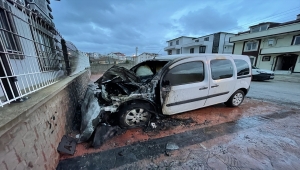 Kocaeli'de park halindeki hafif ticari araç yandı