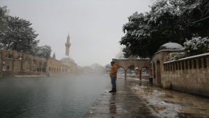 Şanlıurfa'daki tarihi Balıklıgöl beyaza büründü