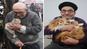 Yangından kedisiyle kurtulan "Ali Dede" köydeki can dostlarını özlüyor