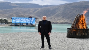 Azerbaycan Cumhurbaşkanı Aliyev, Karabağ'da Nevruz ateşini yaktı: