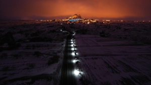 Karla kaplanan Kapadokya havadan görüntülendi