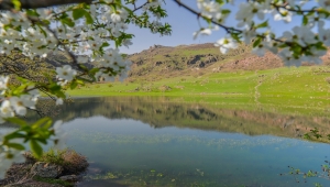 Kar sularıyla beslenen Sülüklü Göl'de ilkbahar renkleri hakim