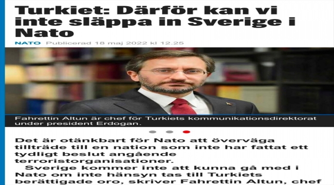 Altun'dan "İsveç, NATO'ya katılmak için Türkiye'nin endişelerini gidermek zorunda" mesajı: