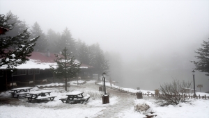 Beyaz örtüyle kaplanan Limni Gölü Tabiat Parkı ziyaretçi akınına uğradı