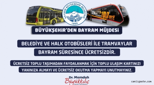 Kayseri'de Ramazan Bayramı Boyunca Toplu Taşıma Ücretsiz