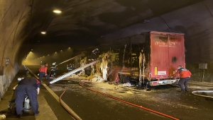 Ordu'da tünel içerisinde tırda çıkan yangın söndürüldü